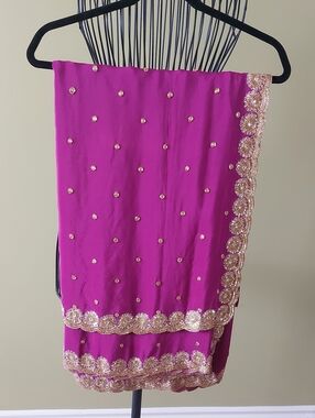 Elegant Fuchsia Embellished Women's Dress